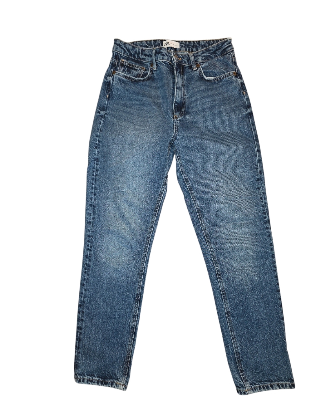 Zara High-Rise Washed Blue Straight Jeans